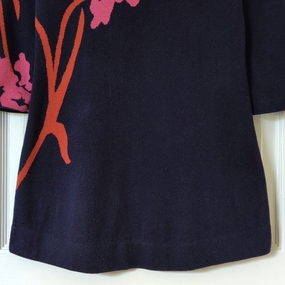 Field Flower Anthropologie Megara Floral Quarter Sleeve Tunic Sweater Navy XS - Picture 8 of 13